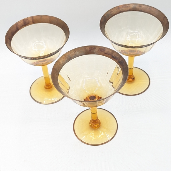Vintage Fry Glass Champagne Sherbet Wine Glass With Gold Engraved Trim - Picture 2 of 7